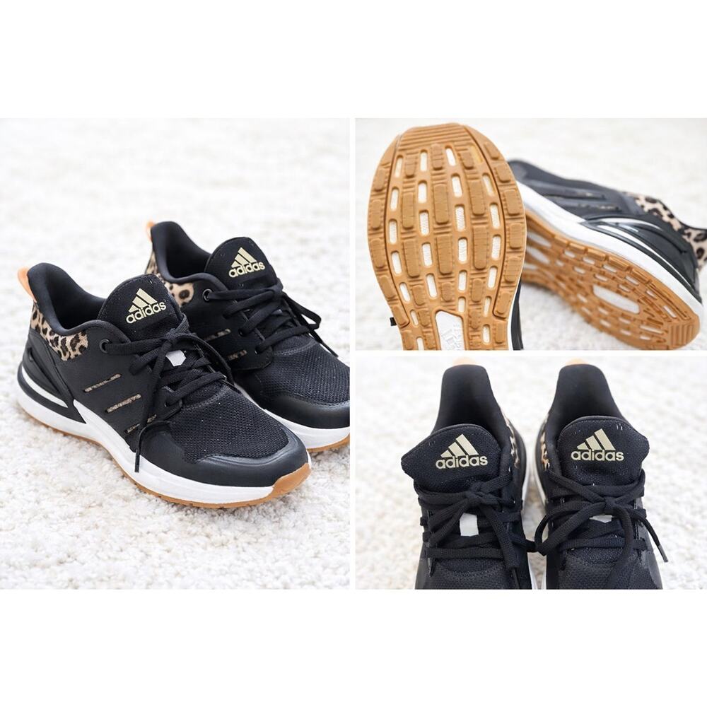 Adidas RapidaSport Leopard Sneakers Girls Size 1Y Black Animal Print Cute Comfy
